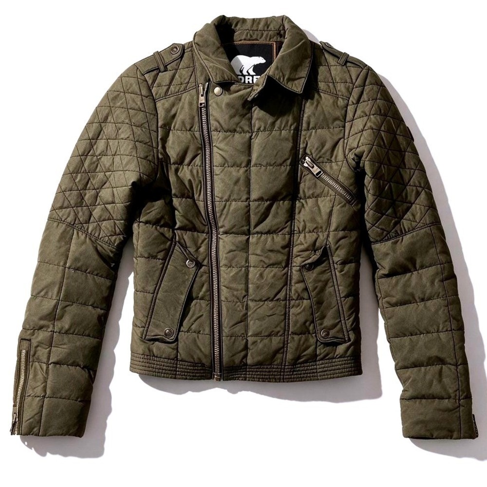 Sorel Olive Green Quilted Goose Down Moto Jacket Women's S/P